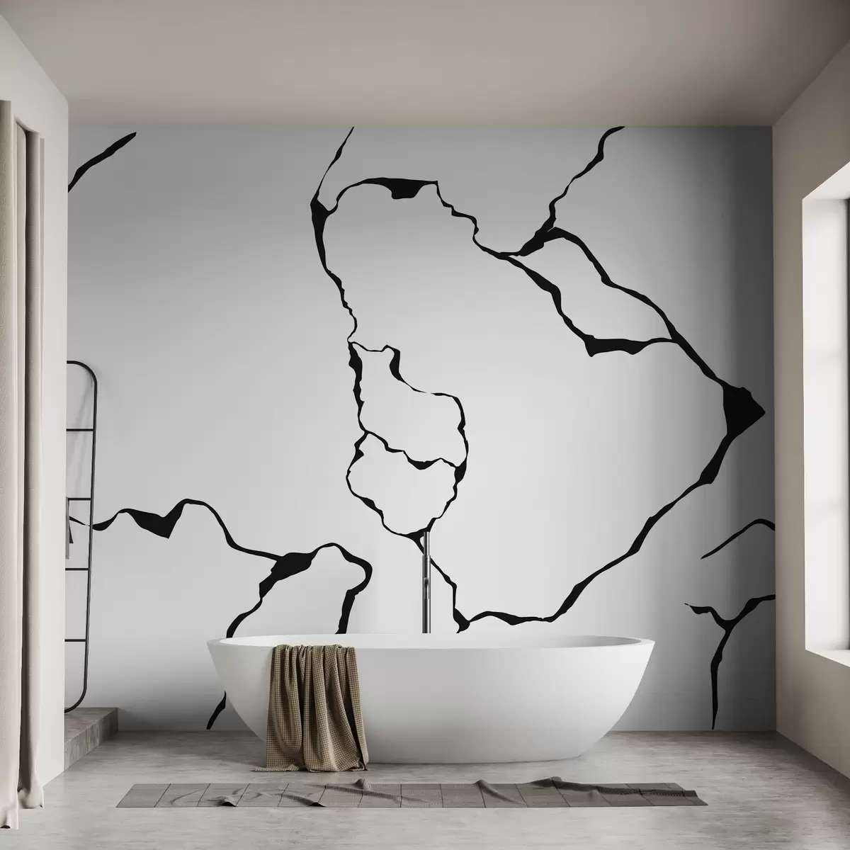 Murales de pared Manchas, fondo blanco, línea de abstracción negra w02177 murales de pared Manchas, fondo blanco, línea de abstracción negra w02177