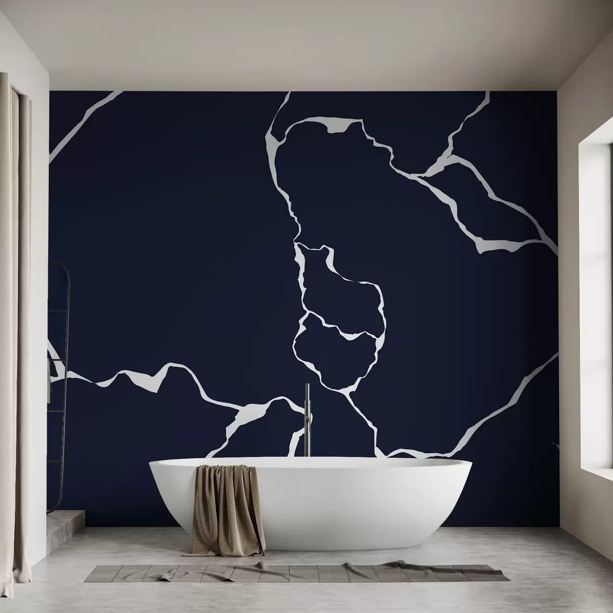 Murales de pared Manchas, fondo azul, línea de abstracción blanca w02177v1 murales de pared Manchas, fondo azul, línea de abstracción blanca w02177v1