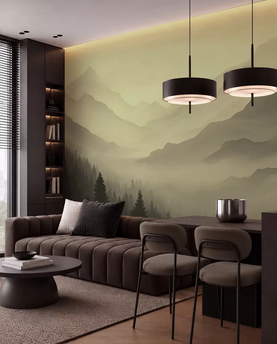 murales de pared Bosques y montañas en tonos verdes w02186v1