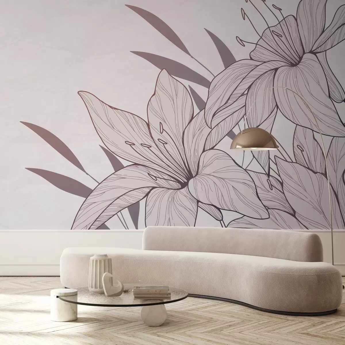 murales de pared grandes lirios rosas pintados w02204