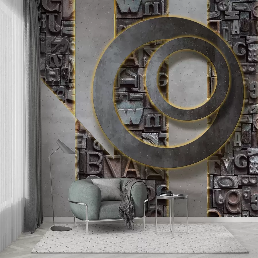 murales de pared Papel pintado moderno estilo loft con imitación de letras tridimensionales, hormigón y retroiluminación w02125