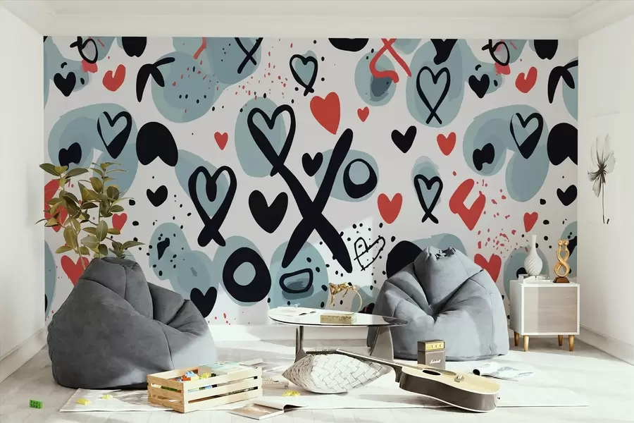 murales de pared Caos romántico con corazones w02164