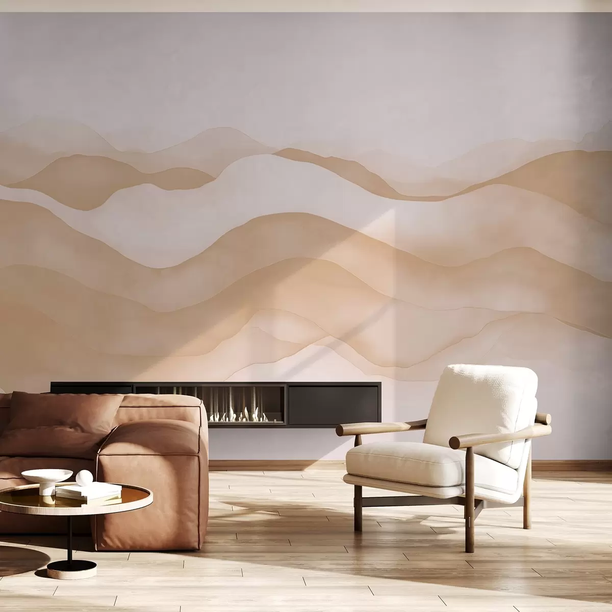 murales de pared Ondas abstractas de color beige que recuerdan a montañas w02196v1