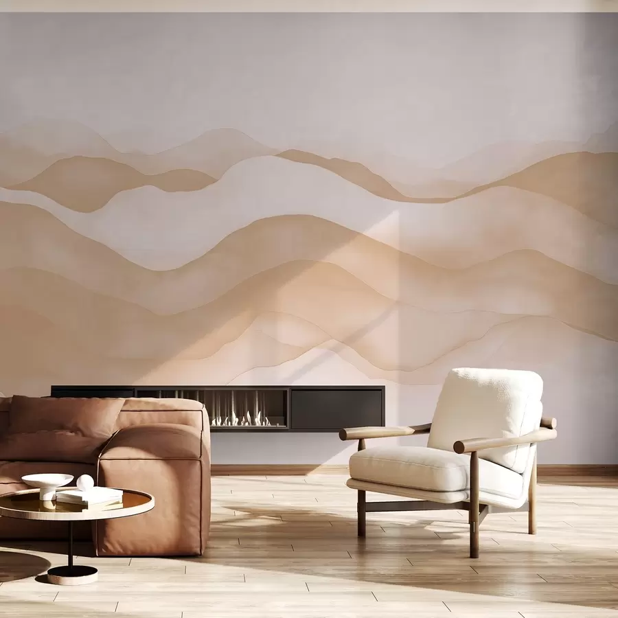 murales de pared Ondas abstractas de color beige que recuerdan a montañas w02196v1