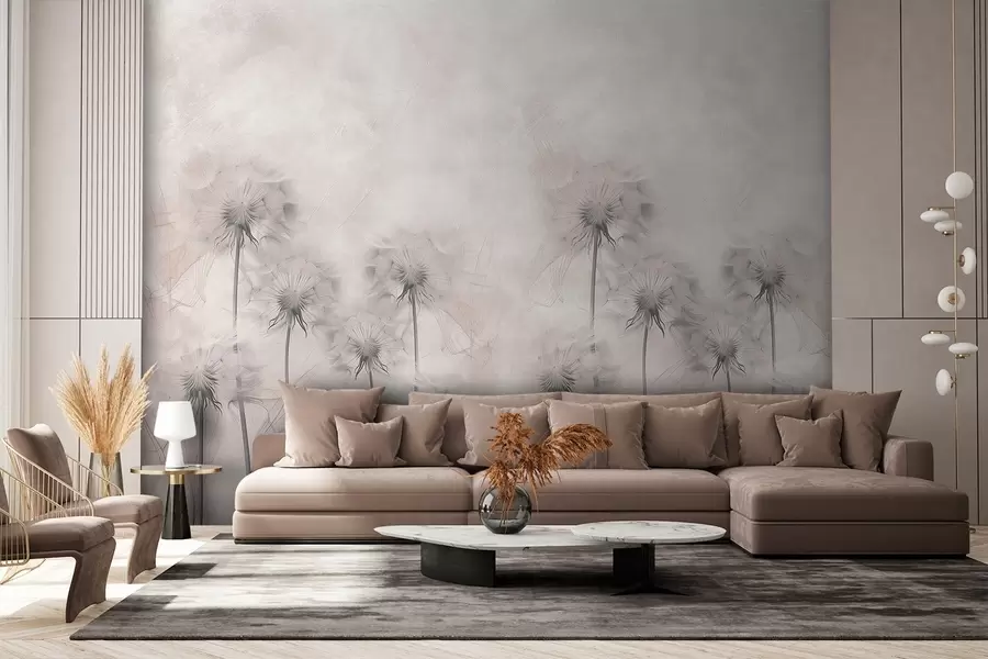 murales de pared Dientes de león sobre fondo beige claro w01895