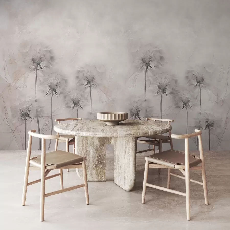 murales de pared Dientes de león sobre fondo beige claro w01895