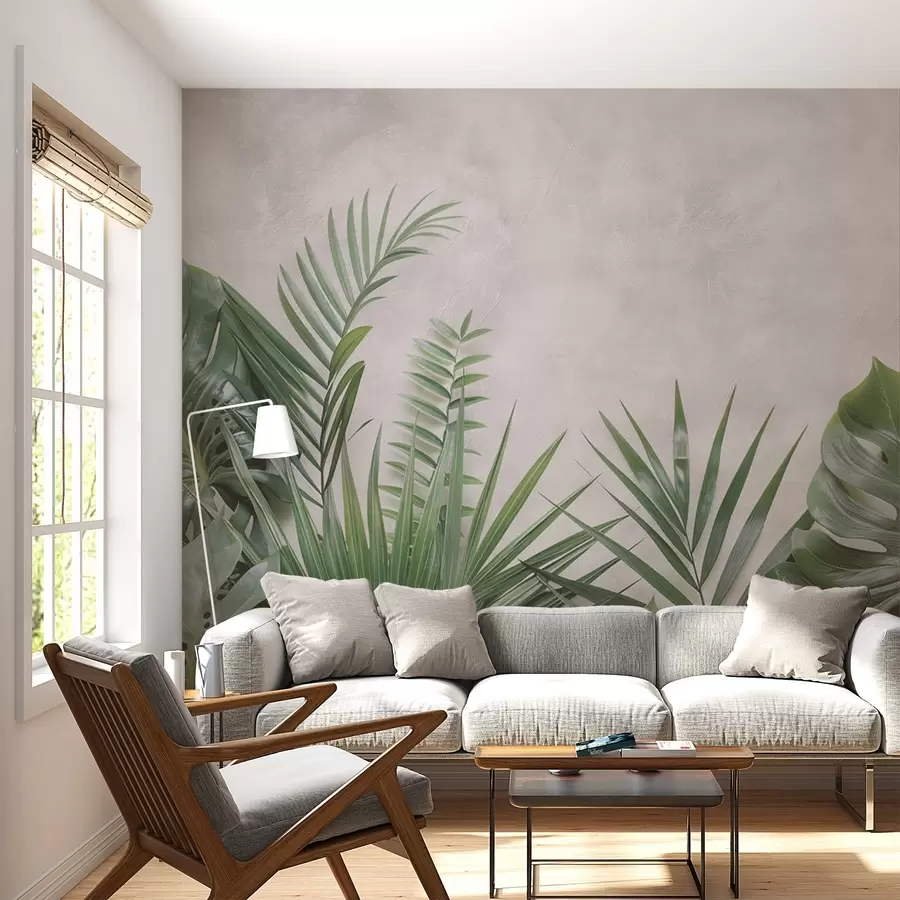 murales de pared Matorrales tropicales sobre un fondo de hormigón claro w01898