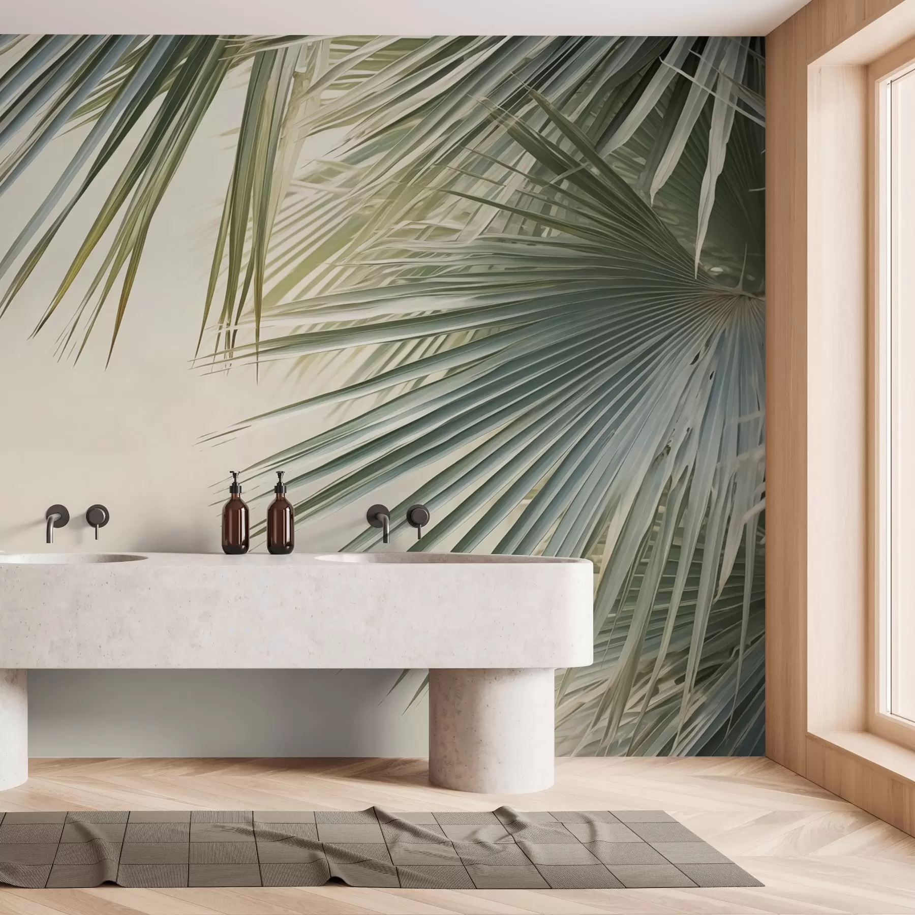 murales de pared Grandes hojas de palmera, tonos verdes w02227