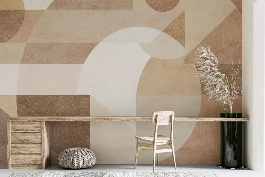 murales de pared Geometría moderna con formas abstractas, detalles texturizados en tonos beige y marrón w02140