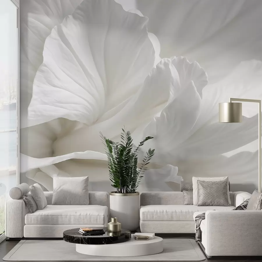 murales de pared Estampado minimalista abstracto de una delicada flor blanca con pétalos suaves y aterciopelados w08424