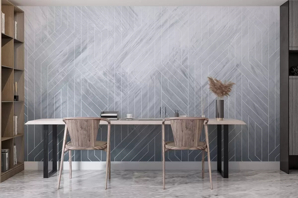 murales de pared Fondo geométrico abstracto con líneas diagonales y efecto degradado en tonos azules w08433