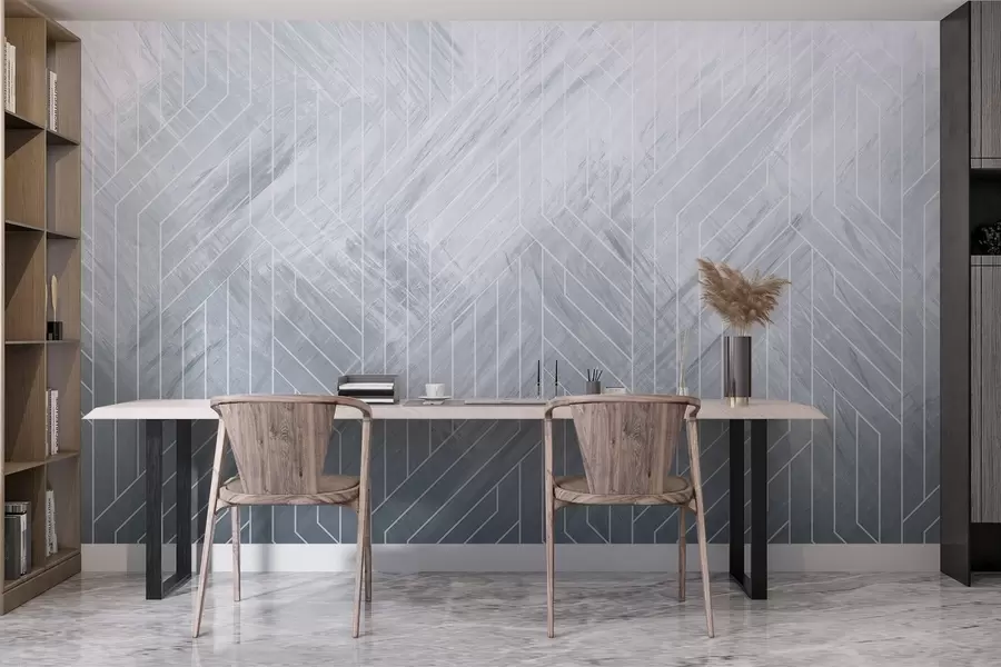 murales de pared Fondo geométrico abstracto con líneas diagonales y efecto degradado en tonos azules w08433