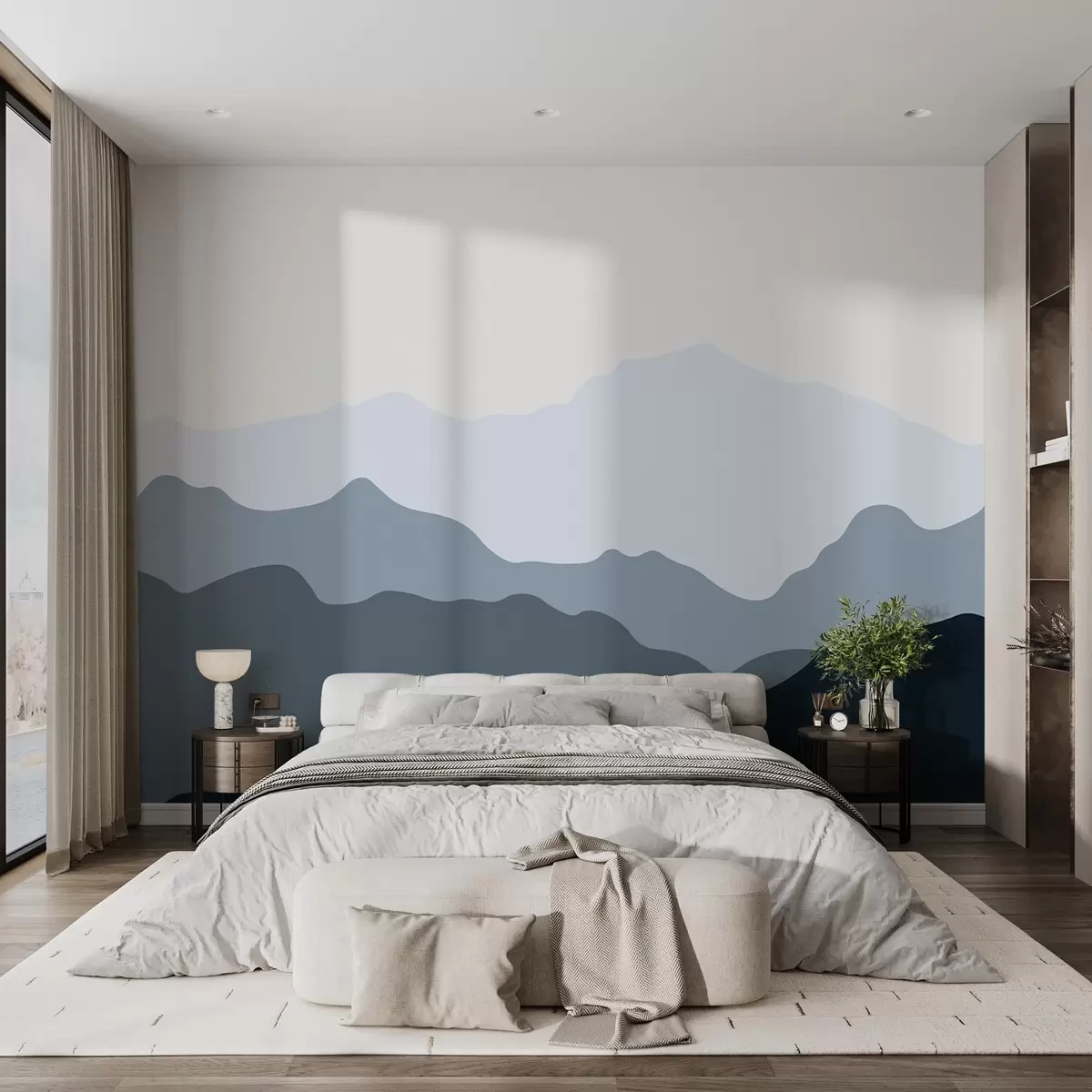 murales de pared Montaña coloreada en tonos azules w02244v3