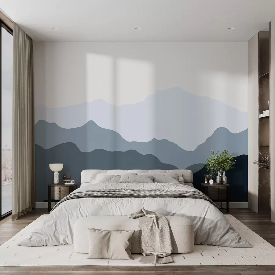 murales de pared Montaña coloreada en tonos azules w02244v3