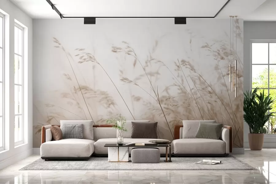 murales de pared Pastos en un amanecer de niebla w02250