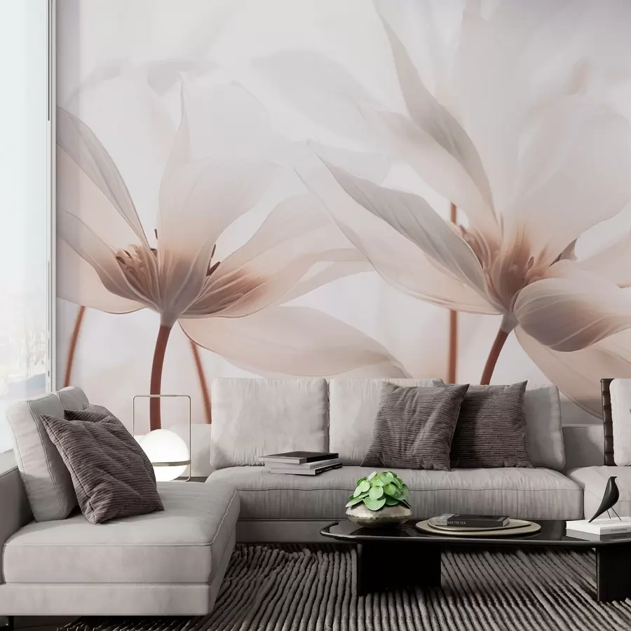 murales de pared Flores beige sobre fondo claro w02295