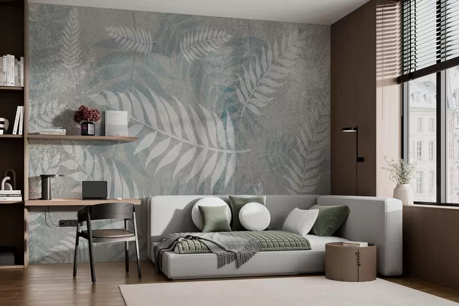 murales de pared Patrón de hojas de helecho sobre fondo texturizado w02256