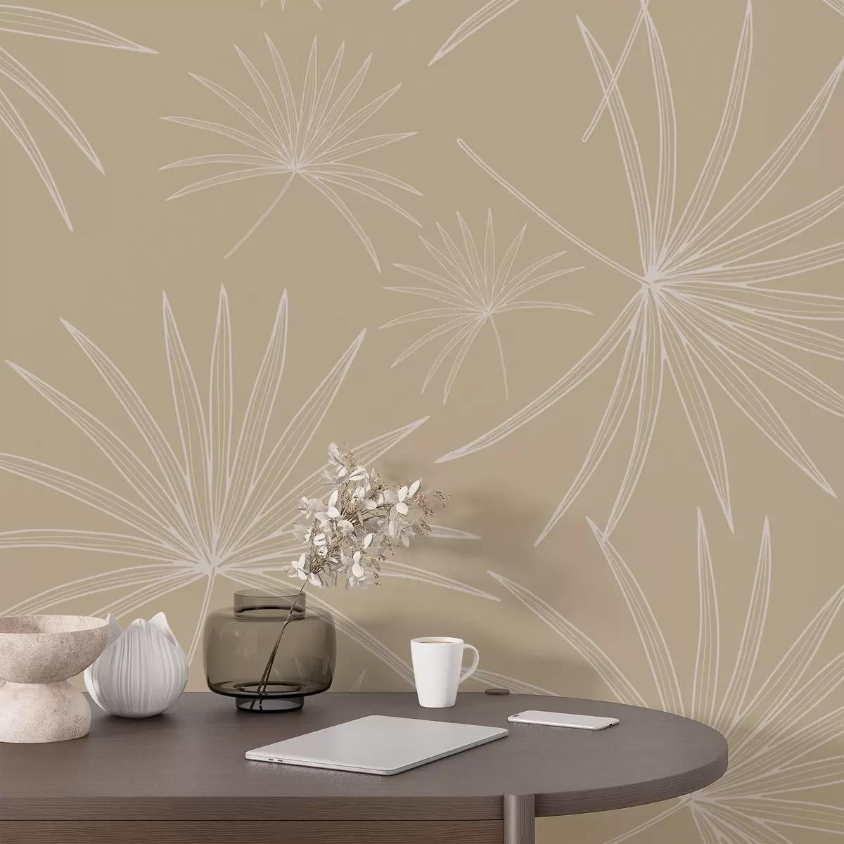 murales de pared Imágenes esquemáticas de hojas de palmera w02257