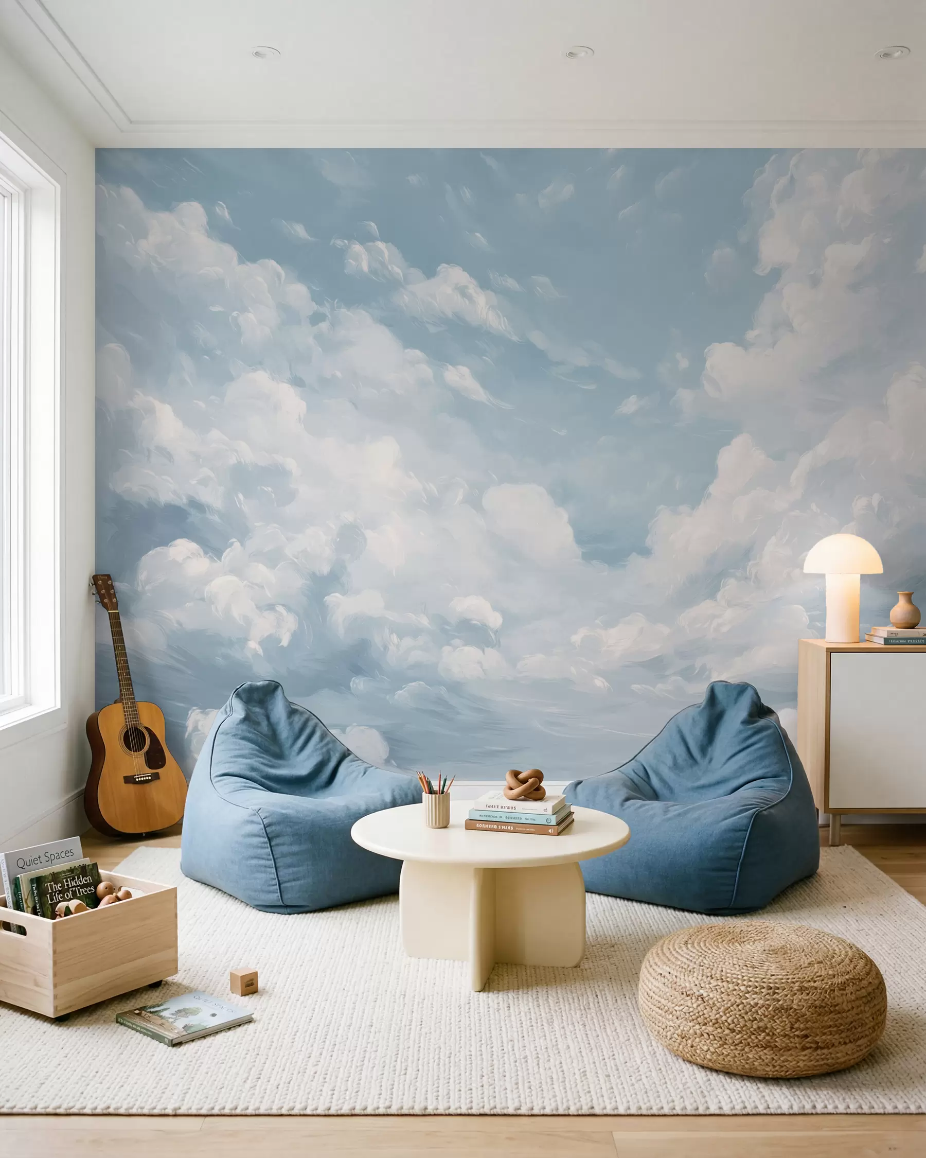 murales de pared Cielo azul con pinceladas simuladas de óleo w02313