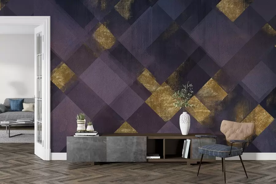 murales de pared geometría moderna en un estilo lujoso con un tono púrpura w02340v2