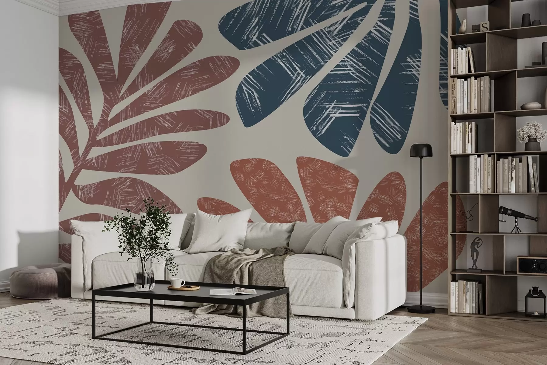 murales de pared Silueta de ramas frondosas con textura w02333