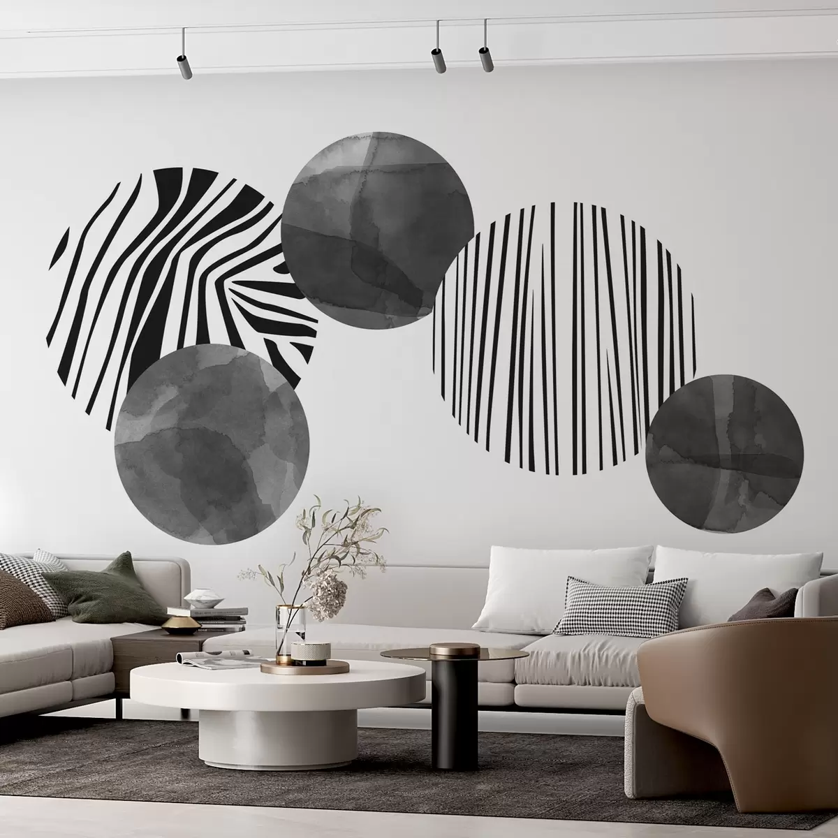 murales de pared Círculos con rayas, líneas e imitación de textura de acuarela w02337