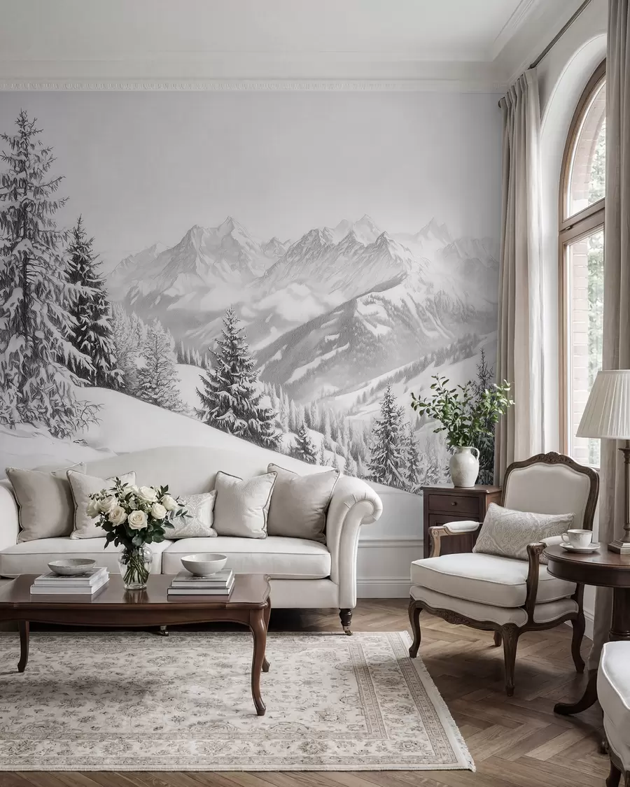 murales de pared Vista a montañas nevadas w02353