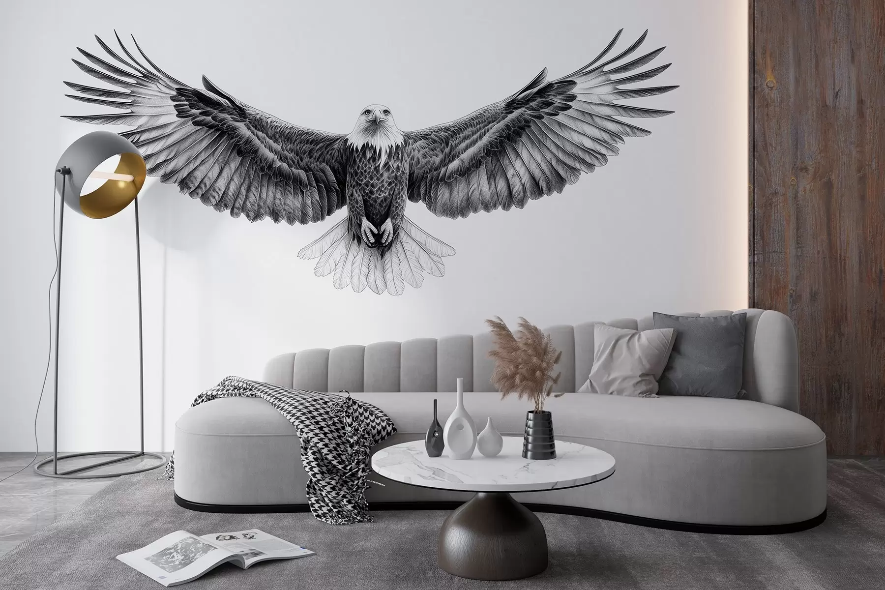 murales de pared Águila voladora, dibujo a lápiz, pájaros, minimalismo w02370