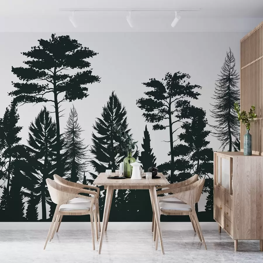 murales de pared Árboles en un motivo verde oscuro w02361