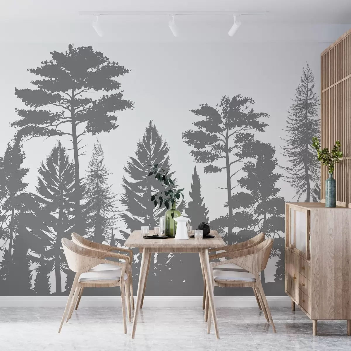 murales de pared Árboles con motivos en beige y gris w02361v3