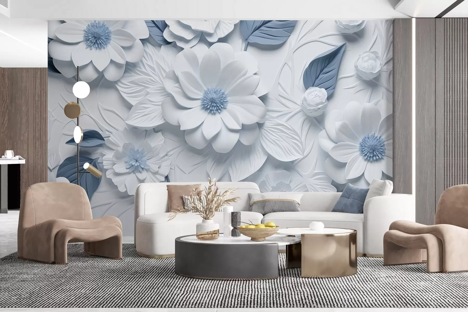 murales de pared Flores volumétricas de yeso en dos colores w02006v1