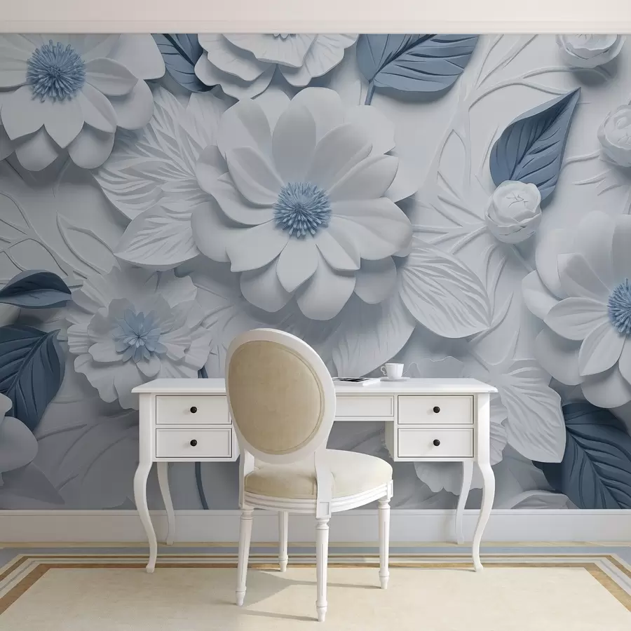murales de pared Flores volumétricas de yeso en dos colores w02006v1