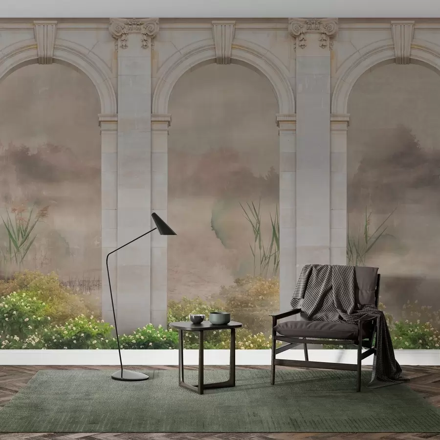 murales de pared Arcos con arbustos verdes w02371