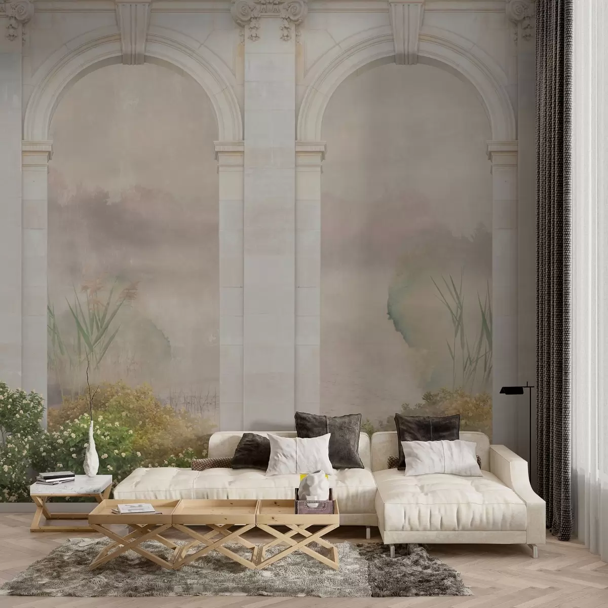 murales de pared Arcos de luz con arbustos y flores w02371v1