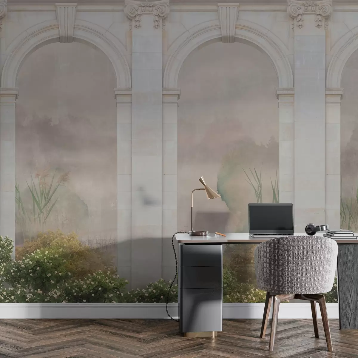 murales de pared Arcos de luz con arbustos y flores w02371v1