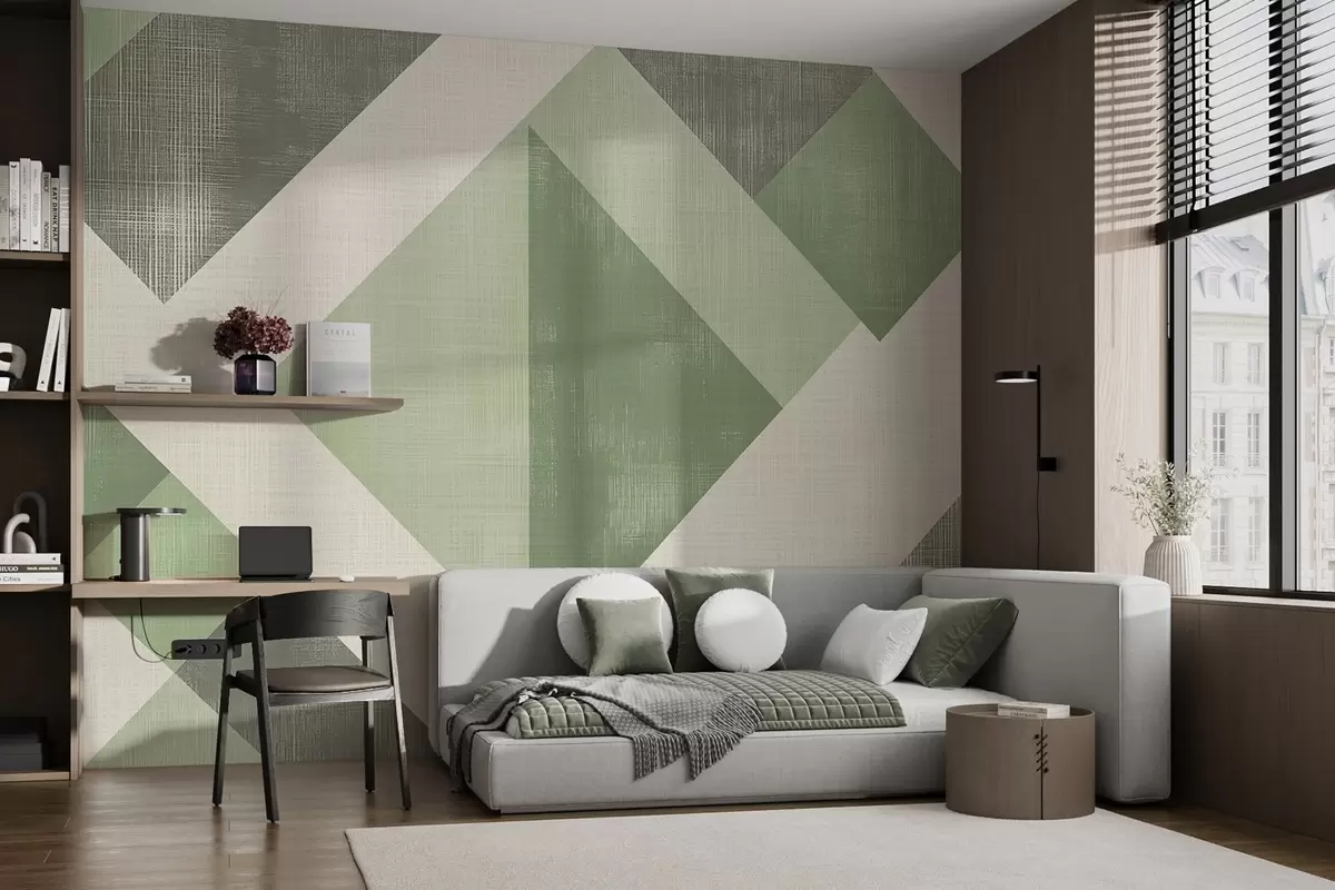 murales de pared Moderno diseño geométrico de papel pintado con formas superpuestas en suaves tonos beige y marrón w02341v2