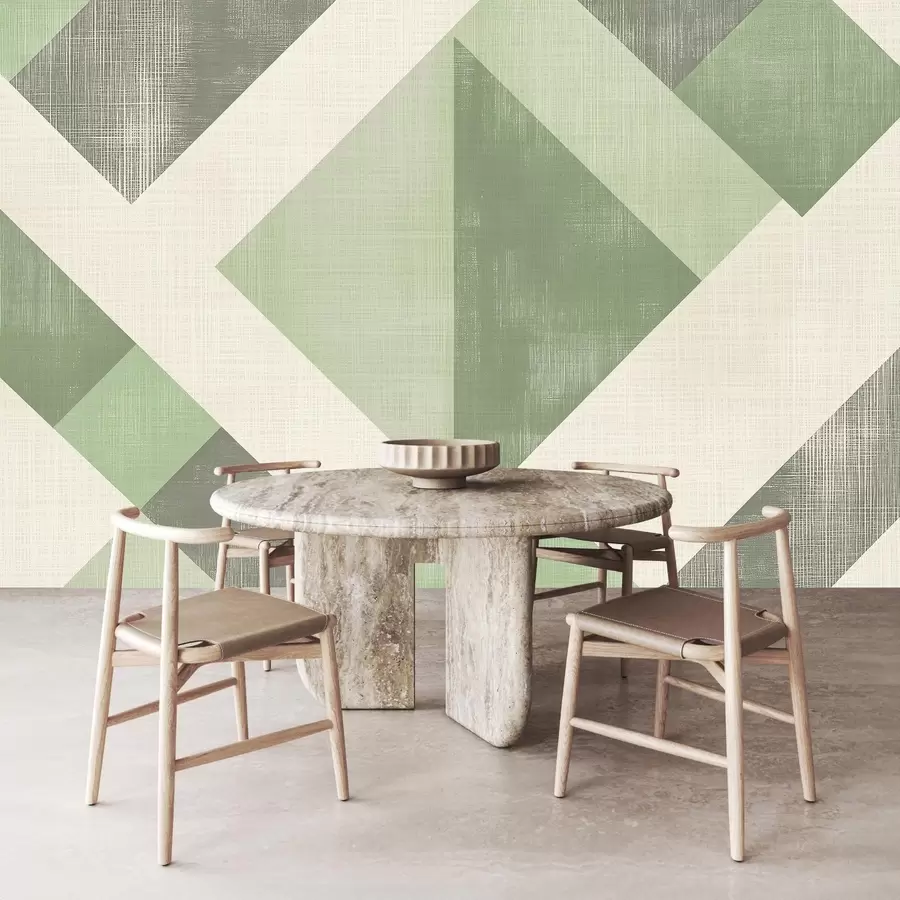 murales de pared Moderno diseño geométrico de papel pintado con formas superpuestas en suaves tonos beige y marrón w02341v2