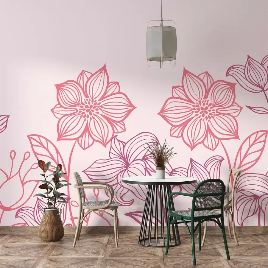 murales de pared Contornos pintados de flores rosas w02394