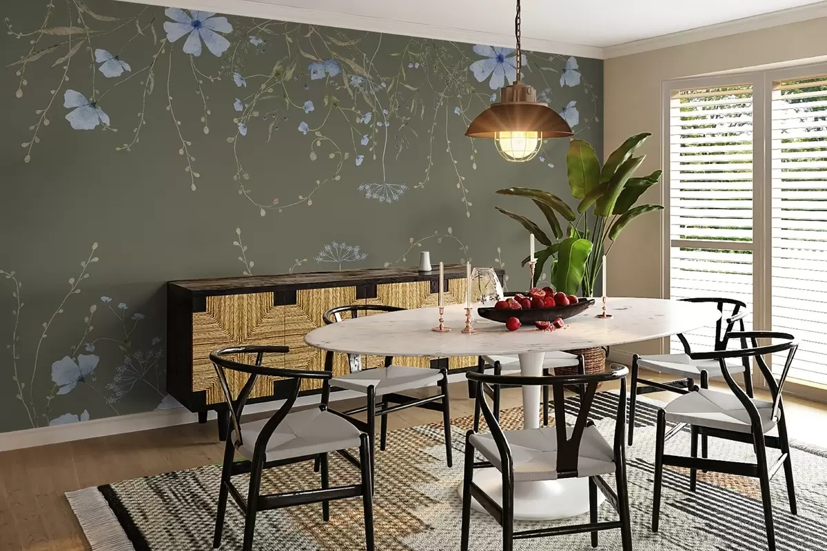 murales de pared delicadas flores silvestres sobre fondo oscuro  w02348v1