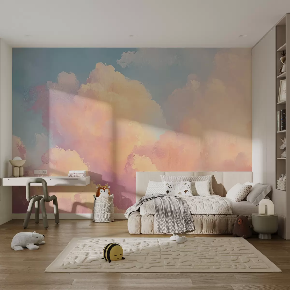 murales de pared Cielo suave con tonos azul-rosa w08455