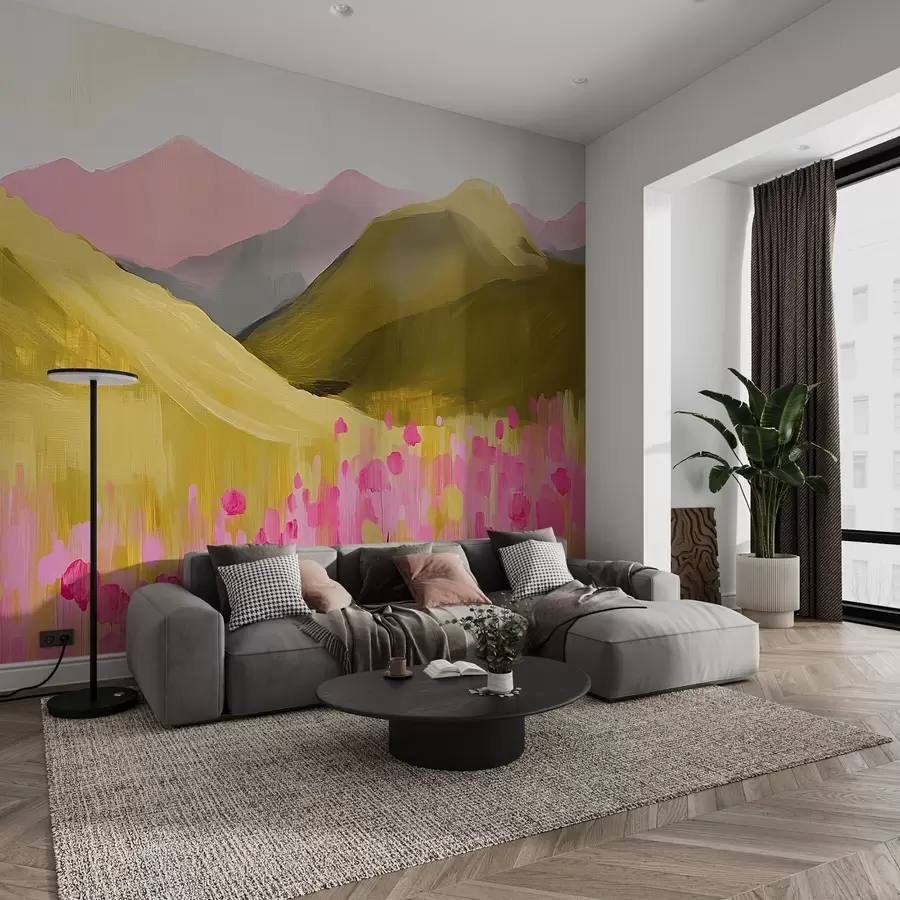 murales de pared Flores rosas en las montañas w08456