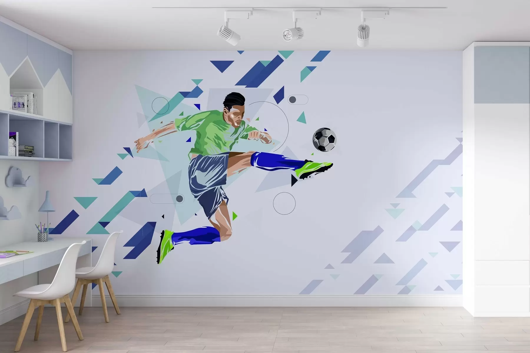 murales de pared el jugador de fútbol que chuta el balón w02401