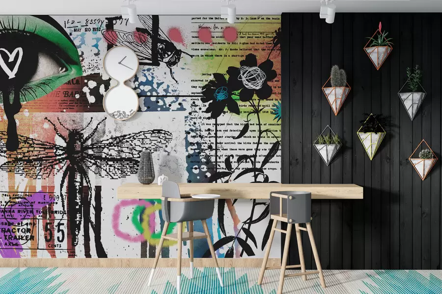 murales de pared Inscripciones estilo graffiti, flores, figuras w02255