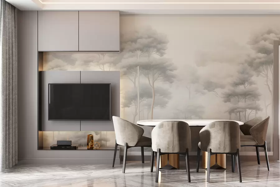 murales de pared Delicado bosque de niebla con copas sueltas w02448