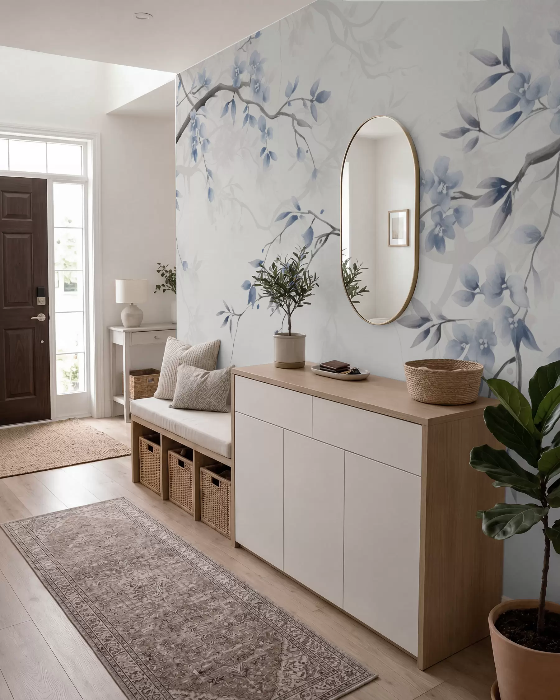 murales de pared Boceto de flores azules w02449
