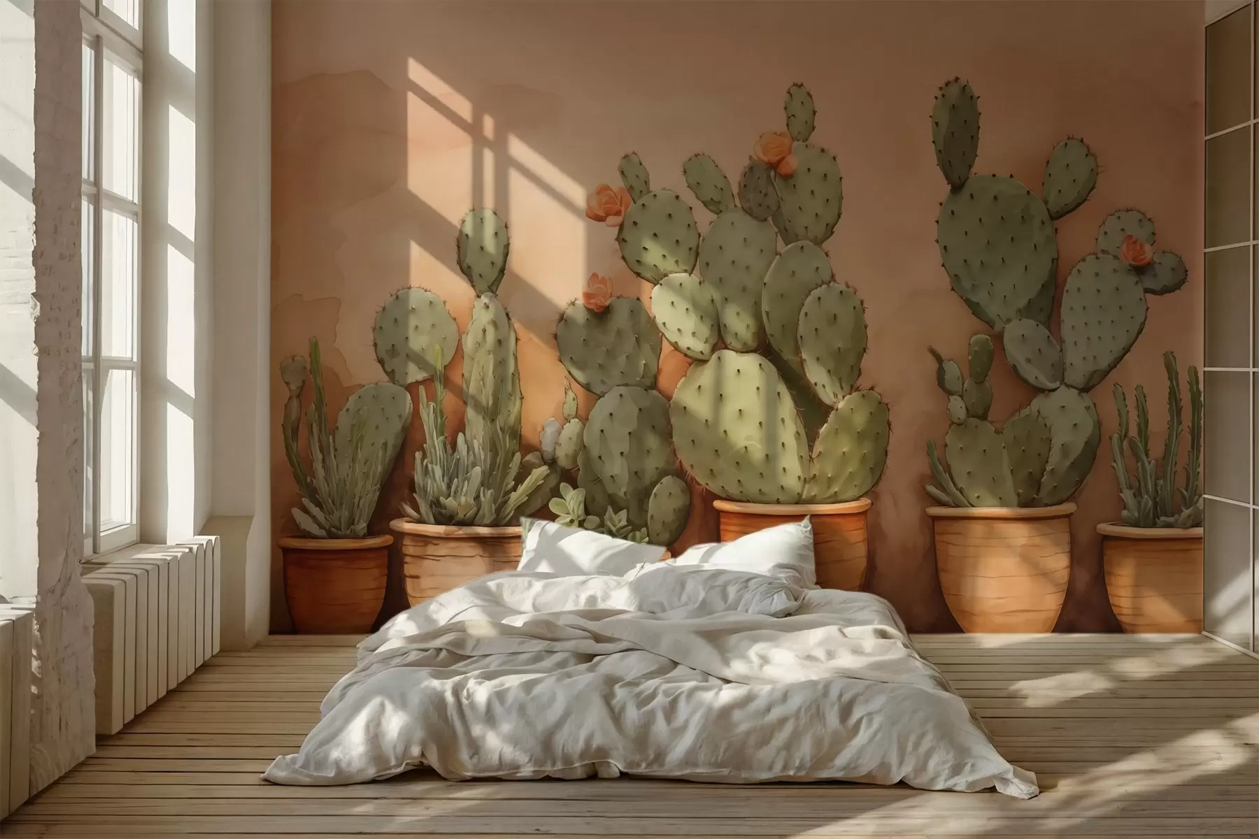 murales de pared Cactus en macetas contra una pared w02434