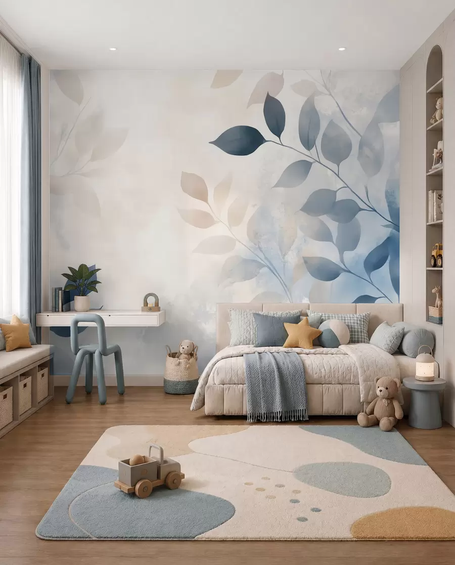murales de pared delicadas hojas en técnica de acuarela w02453