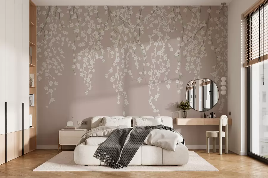 murales de pared Ramas delicadas con flores sobre fondo pastel w02479v2