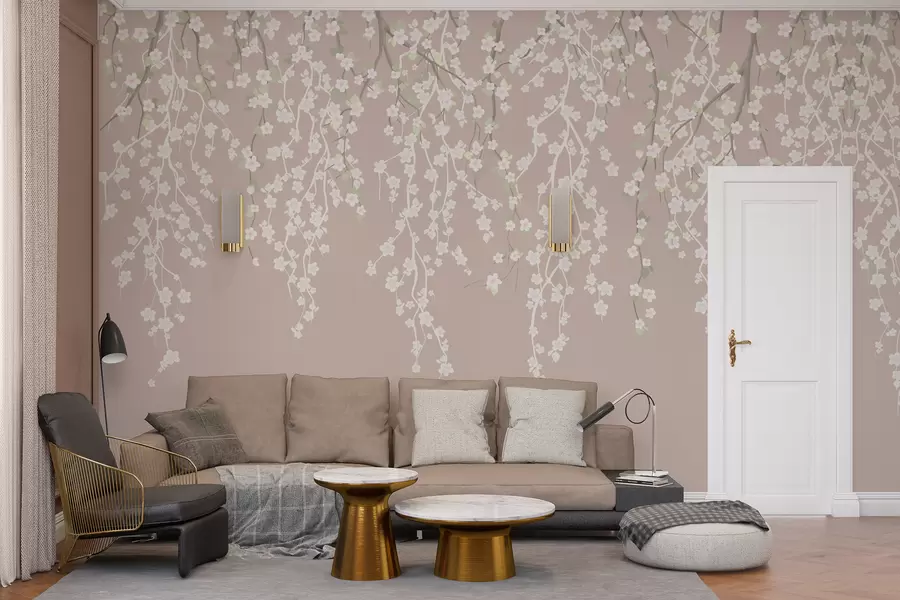 murales de pared Ramas delicadas con flores sobre fondo pastel w02479v2