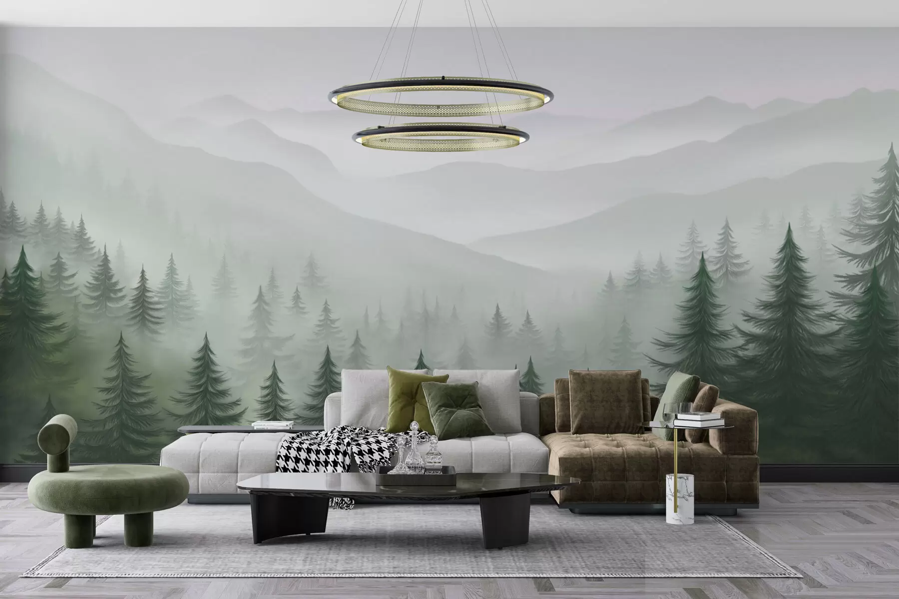 murales de pared Bosque verde brumoso w02450